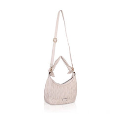 Mayawye Women's Faux Leather Textured Handbag (Beige White)