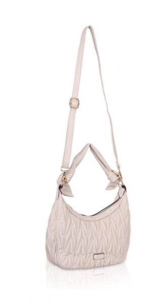 Mayawye Women's Faux Leather Textured Handbag (Beige White)
