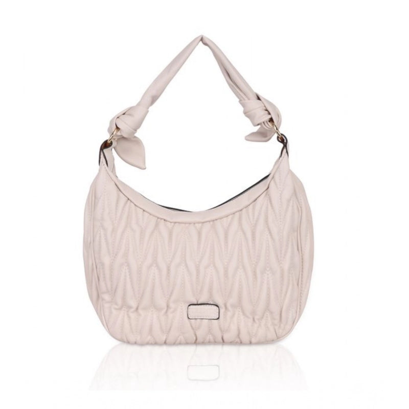 Mayawye Women's Faux Leather Textured Handbag (Beige White)