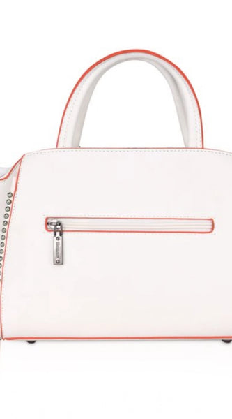 Mayawye Women's Faux Leather Metal Beads Handbag (White)