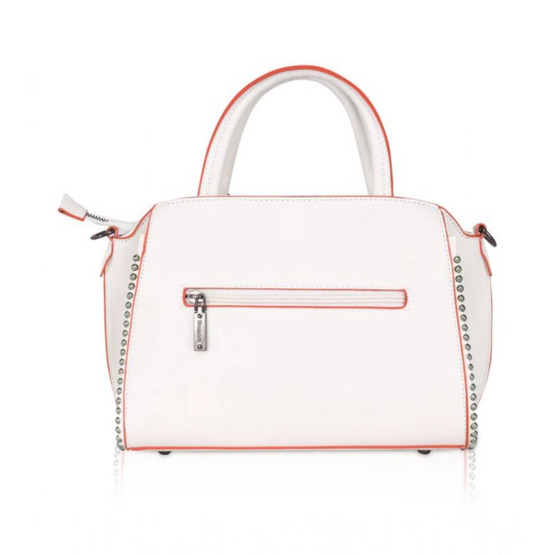Mayawye Women's Faux Leather Metal Beads Handbag (White)