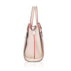 Mayawye Women's Faux Leather Metal Beads Handbag (Pink)