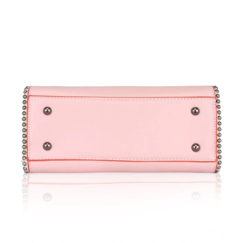 Mayawye Women's Faux Leather Metal Beads Handbag (Pink)