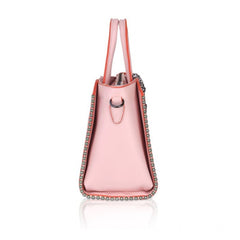 Mayawye Women's Faux Leather Metal Beads Handbag (Pink)