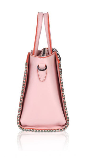 Mayawye Women's Faux Leather Metal Beads Handbag (Pink)