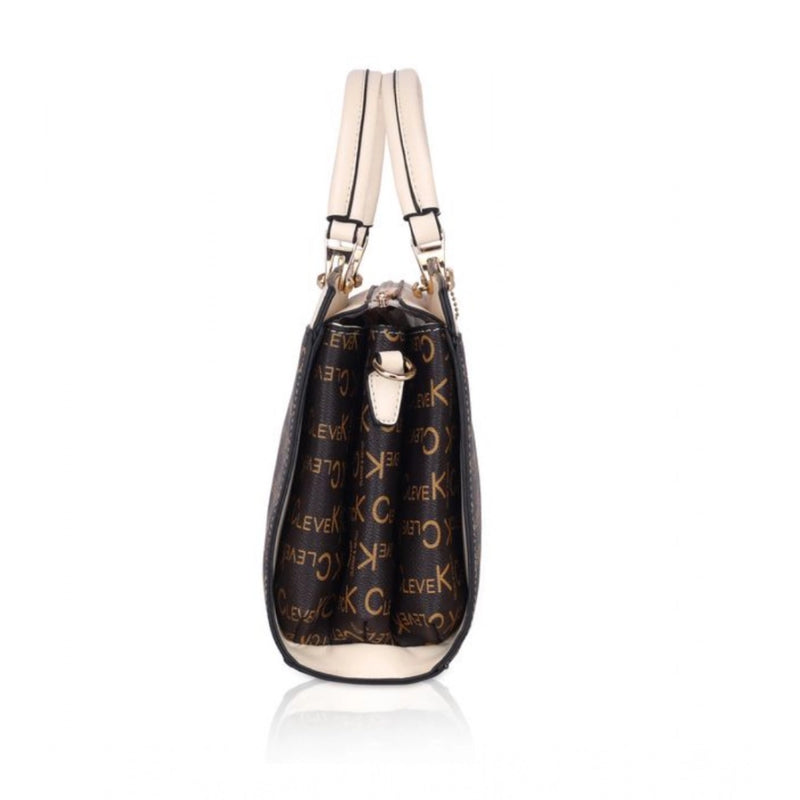 Mayawye Women's Faux Leather Printed Handbag (Beige)