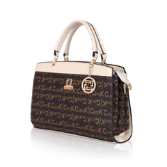 Mayawye Women's Faux Leather Printed Handbag (Beige)