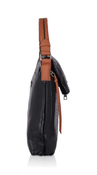 Mayawye Women's Faux Leather Textured Sling Bag (Black)