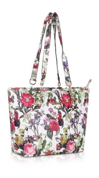 Mayawye Women's Faux Leather Printed Tote Bag (White Pink)
