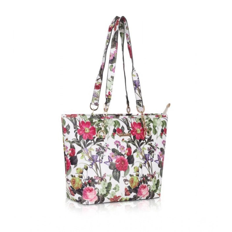 Mayawye Women's Faux Leather Printed Tote Bag (White Pink)