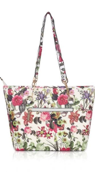 Mayawye Women's Faux Leather Printed Tote Bag (White Pink)