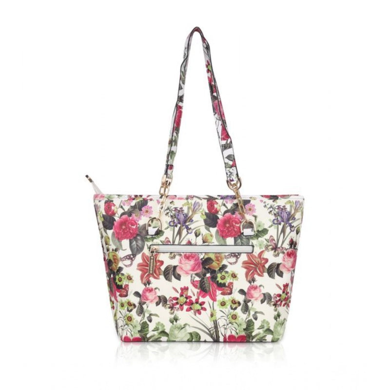 Mayawye Women's Faux Leather Printed Tote Bag (White Pink)