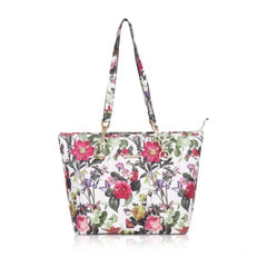 Mayawye Women's Faux Leather Printed Tote Bag (White Pink)