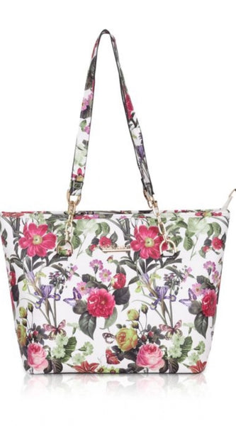 Mayawye Women's Faux Leather Printed Tote Bag (White Pink)