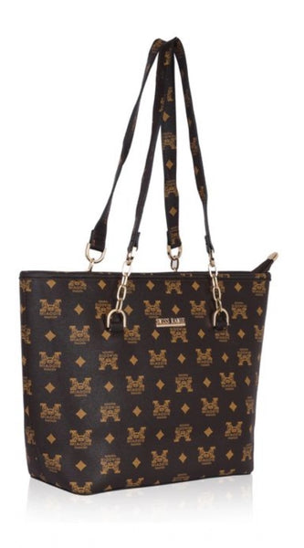Mayawye Women's Faux Leather Printed Tote Bag (Brown)