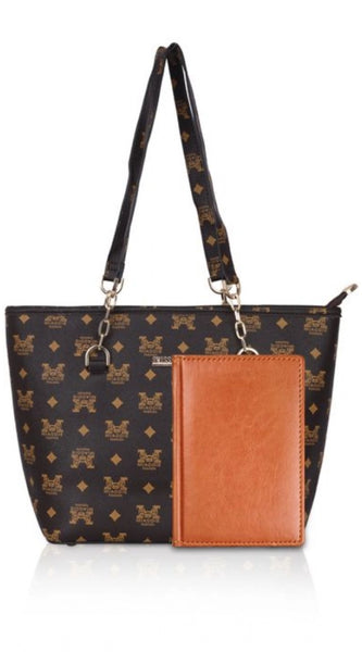 Mayawye Women's Faux Leather Printed Tote Bag (Brown)