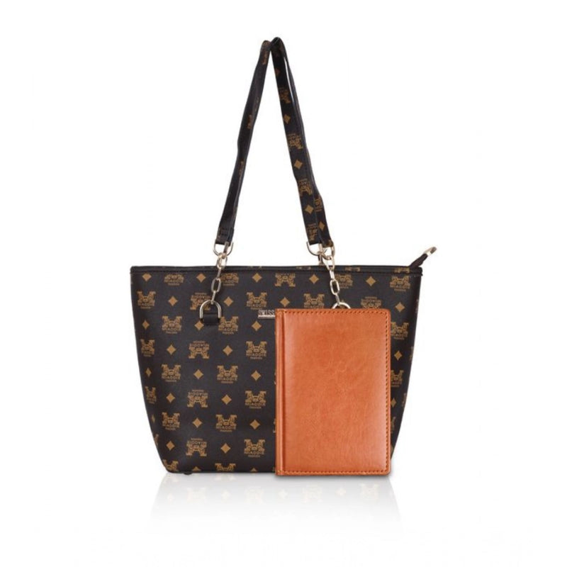 Mayawye Women's Faux Leather Printed Tote Bag (Brown)