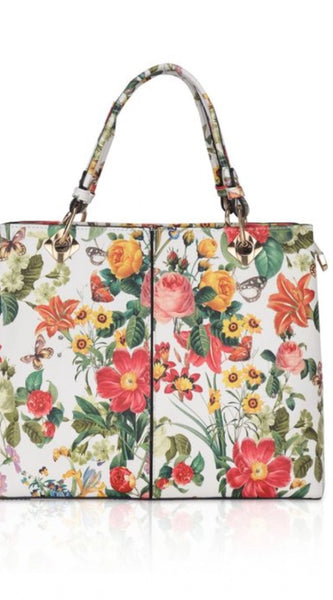 Mayawye Women's Faux Leather Printed Handheld Bag (White Orang)