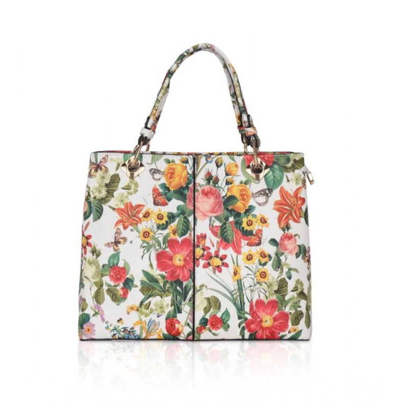 Mayawye Women's Faux Leather Printed Handheld Bag (White Orang)