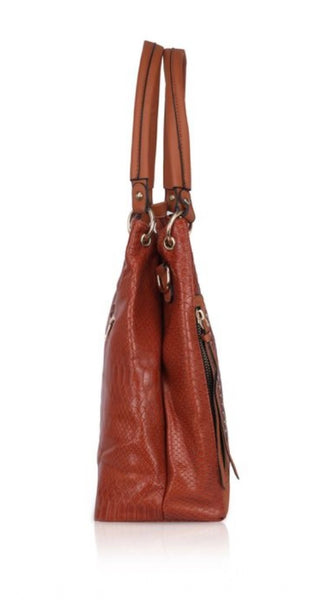 Mayawye Women's Faux Leather Textured Tote Bag (Brown)
