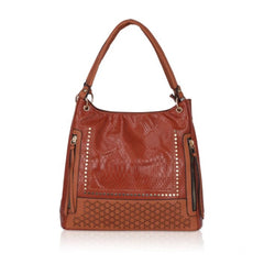 Mayawye Women's Faux Leather Textured Tote Bag (Brown)