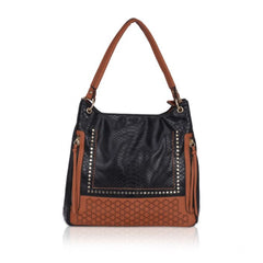 Mayawye Women's Faux Leather Textured Tote Bag (Black)