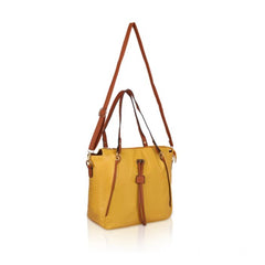 Mayawye Women's Faux Leather Textured Tote Bag (Yellow)