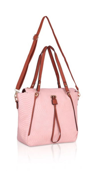 Mayawye Women's Faux Leather Textured Tote Bag (Pink)