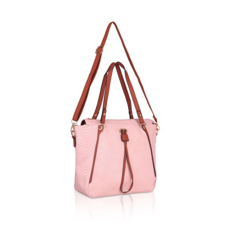 Mayawye Women's Faux Leather Textured Tote Bag (Pink)