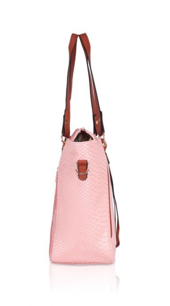 Mayawye Women's Faux Leather Textured Tote Bag (Pink)
