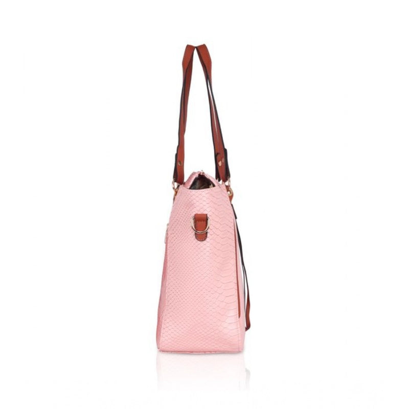 Mayawye Women's Faux Leather Textured Tote Bag (Pink)