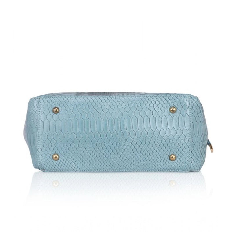 Mayawye Women's Faux Leather Textured Tote Bag (Blue)