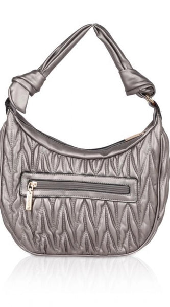 Mayawye Women's Faux Leather Textured Handbag (Silver Grey)