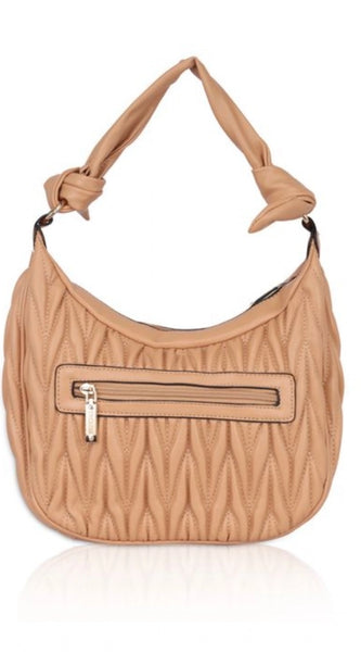 Mayawye Women's Faux Leather Textured Handbag (Beige)