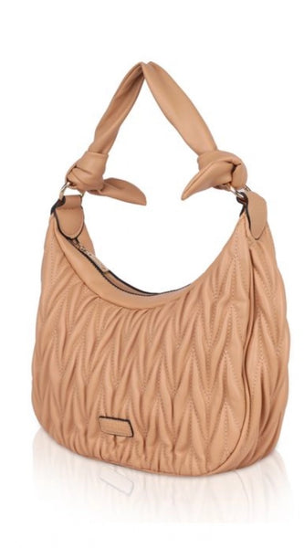 Mayawye Women's Faux Leather Textured Handbag (Beige)