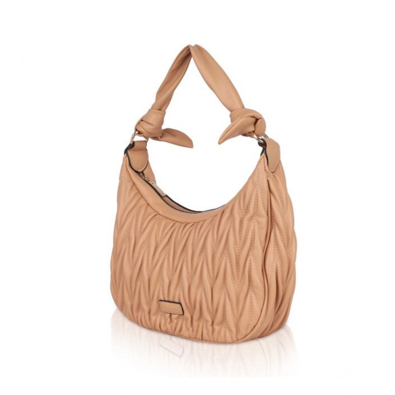Mayawye Women's Faux Leather Textured Handbag (Beige)