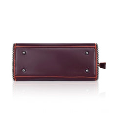 Mayawye Women's Faux Leather Metal Beads Handbag (Wine Red)