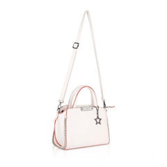 Mayawye Women's Faux Leather Metal Beads Handbag (White)