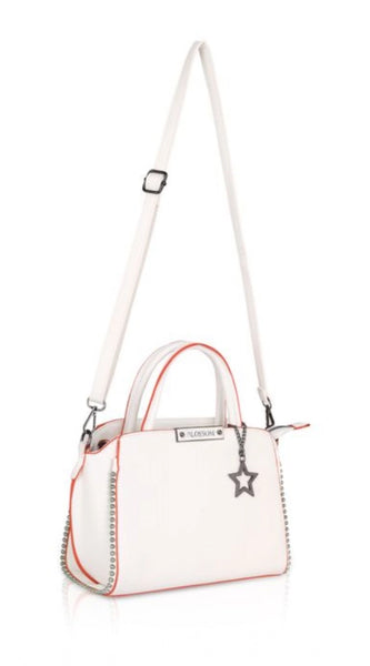 Mayawye Women's Faux Leather Metal Beads Handbag (White)