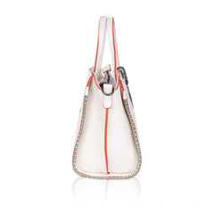 Mayawye Women's Faux Leather Metal Beads Handbag (White)