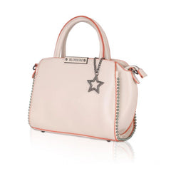 Mayawye Women's Faux Leather Metal Beads Handbag (Pink)