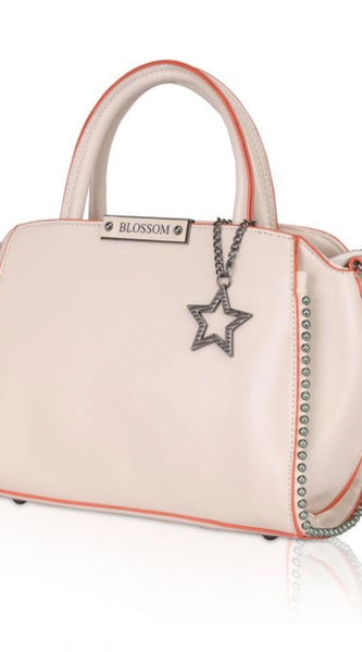 Mayawye Women's Faux Leather Metal Beads Handbag (Pink)