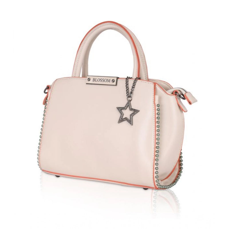 Mayawye Women's Faux Leather Metal Beads Handbag (Pink)