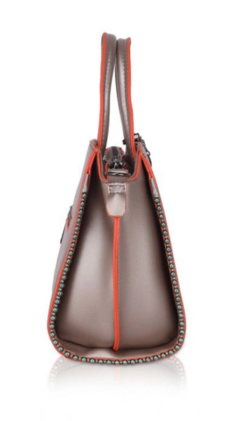 Mayawye Women's Faux Leather Metal Beads Handbag (Bronze)