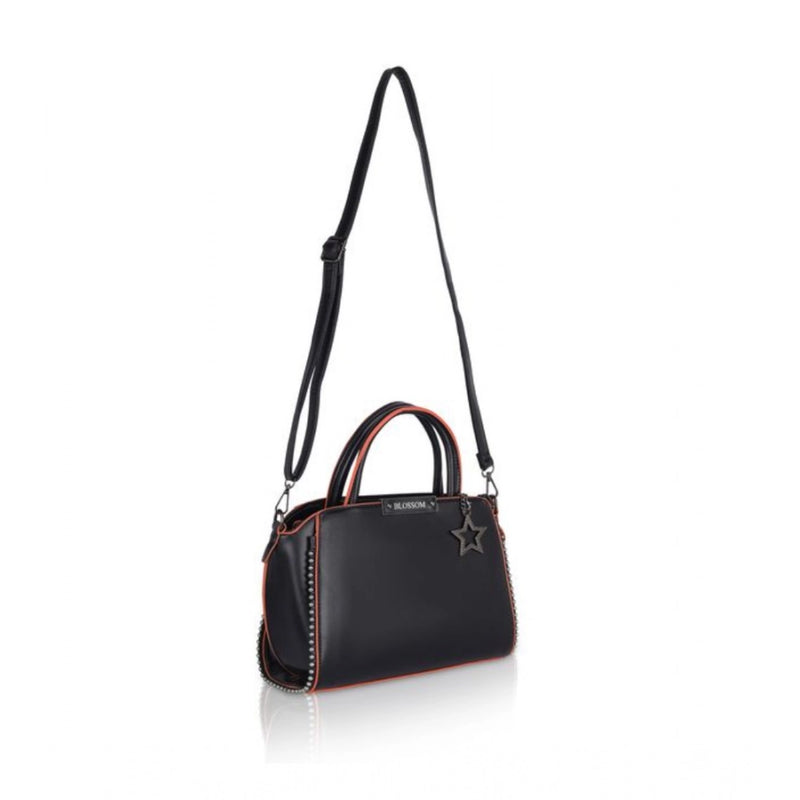 Mayawye Women's Faux Leather Metal Beads Handbag (Black)