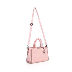Mayawye Women's Faux Leather Metal Beads Handbag (Pink)