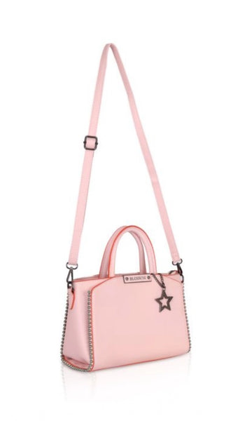 Mayawye Women's Faux Leather Metal Beads Handbag (Pink)