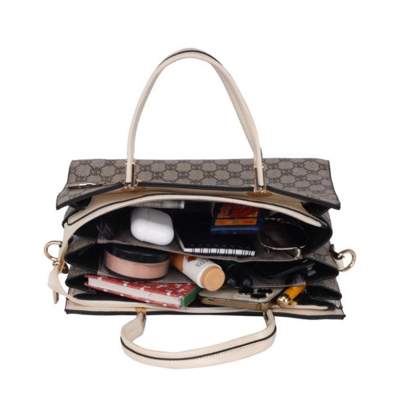 Mayawye Women's Faux Leather Printed Handbag (Beige)