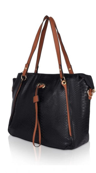 Mayawye Women's Faux Leather Textured Tote Bag (Black)
