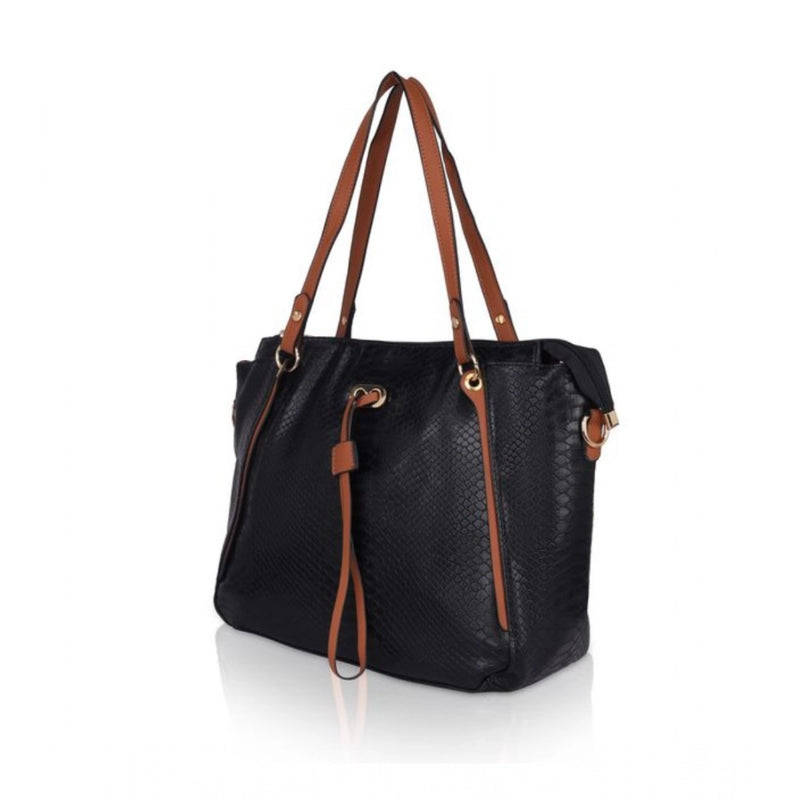 Mayawye Women's Faux Leather Textured Tote Bag (Black)
